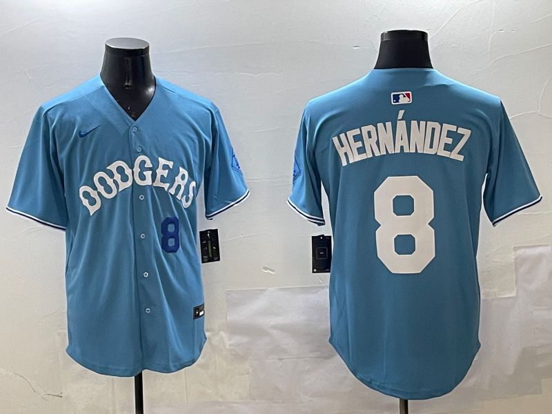 Men Los Angeles Dodgers #8 Hernandez Light Blue Throwback Game 2025 Nike MLB Jersey style 8->los angeles dodgers->MLB Jersey